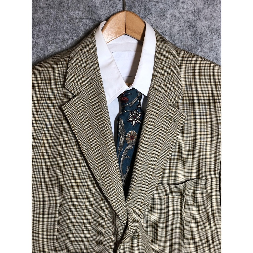Vintage J.Crew Blazer Mens 42L Tan Glen Plaid Check Sport Coat Oarsman USA
